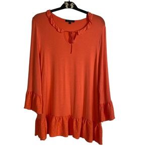 Tint &‎ Shadow Tunic size XL Soft Knit Coral Eyelet Hem 3/4 Sleeves